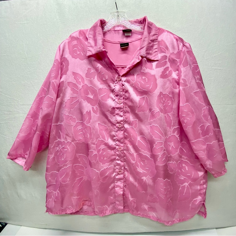 Salon Studio by Haband Women's 3X Pink Blouse w/Tank Top 3/4 Length Sleeves